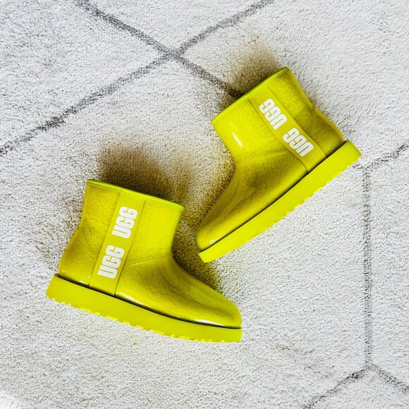 UGG Women’s Clear Mini Boot Neon Yellow Waterproof Rain Booties Sz 7 - Picture 1 of 7